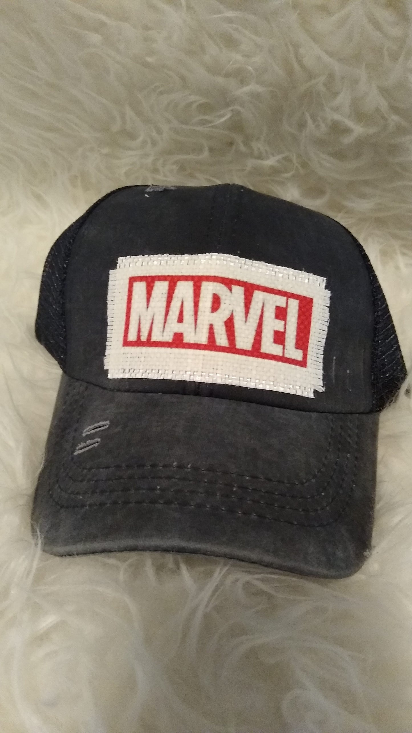 Distressed hats with custom made hat patches