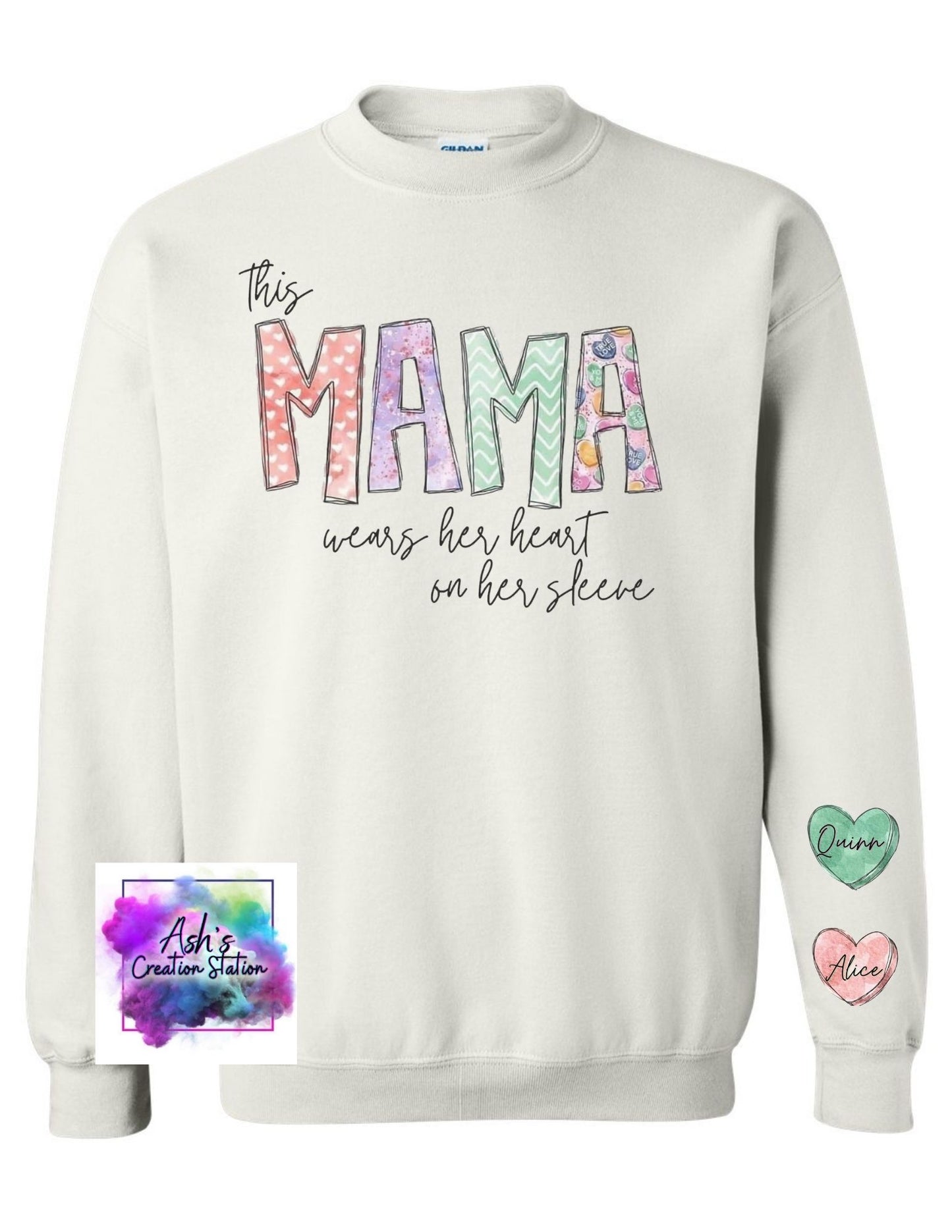Mama's Heart On Her Sleeve Crewneck